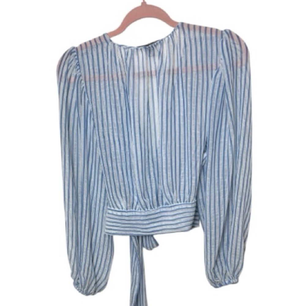 Banana Republic Factory Blue and White Striped Wrap Blouse - Picture 3 of 5